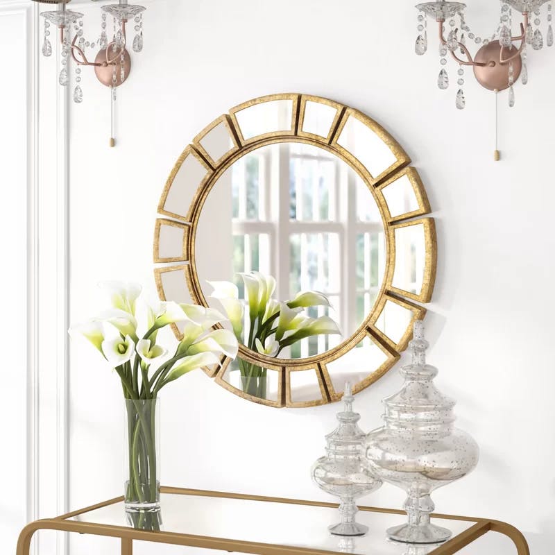 Elegant Gold Sunburst Round Wall Mirror, 30"