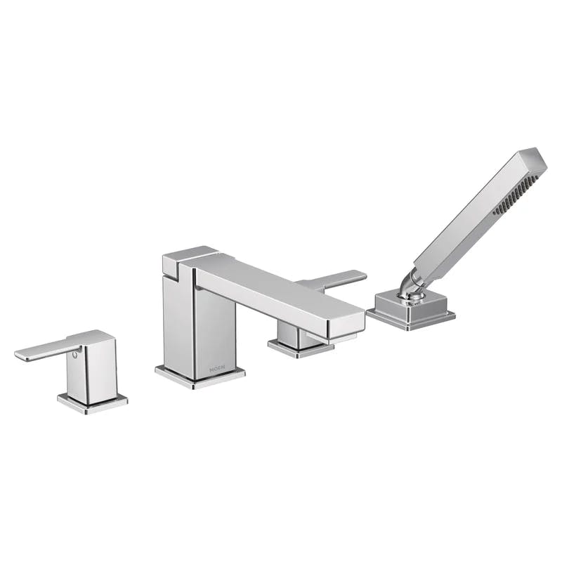 Sleek 90 Degree Chrome Deck Mounted Tub Faucet with Handshower