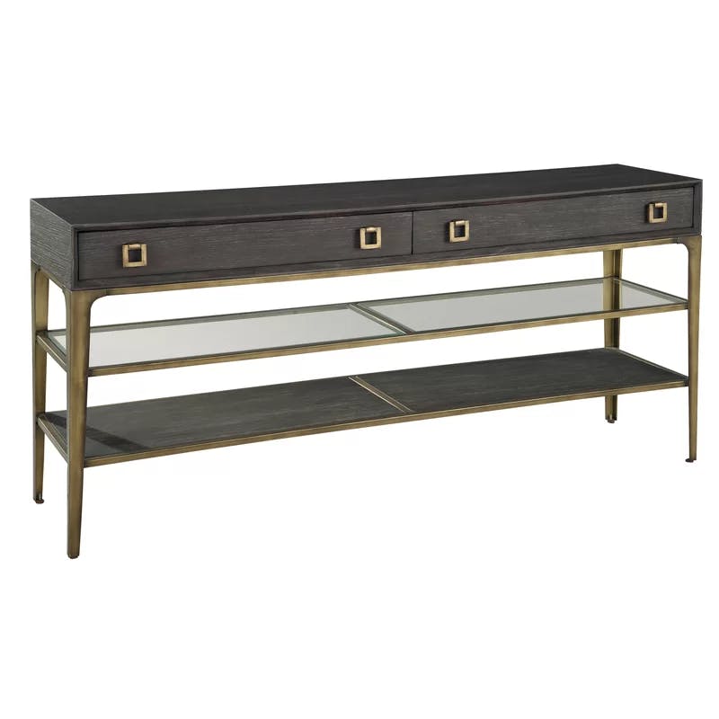 Transitional 68'' Brown and Gold Mirrored Console Table with Storage