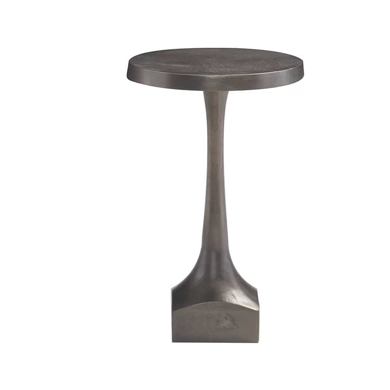 Transitional Gray-Brown Round Metal End Table 12.25"