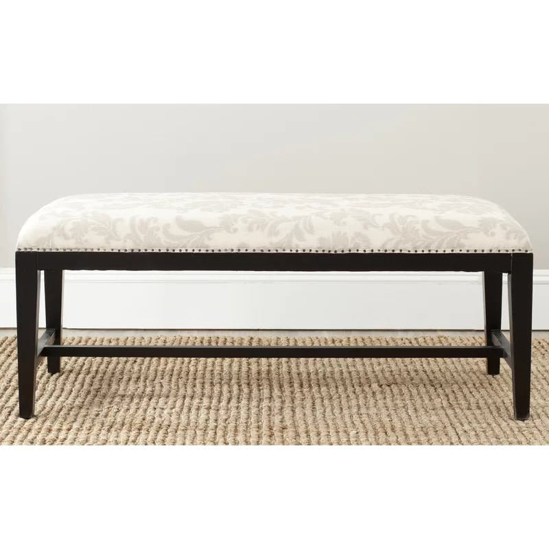 Zambia Taupe and Beige Linen/Cotton Upholstered Bench with Black Trim