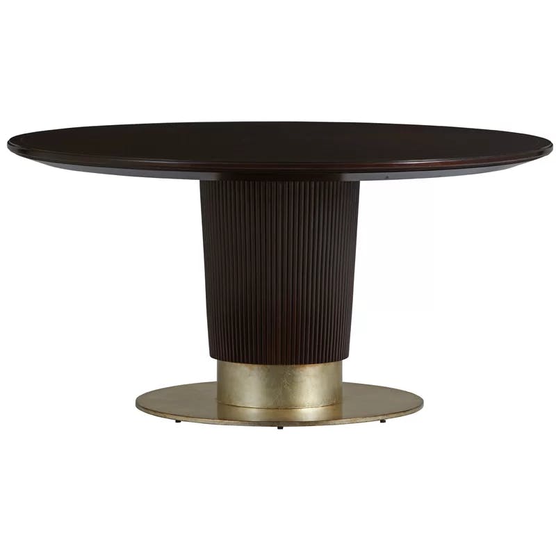 Waldorf 60" Round Walnut & Marble Dining Table with Silver Accents