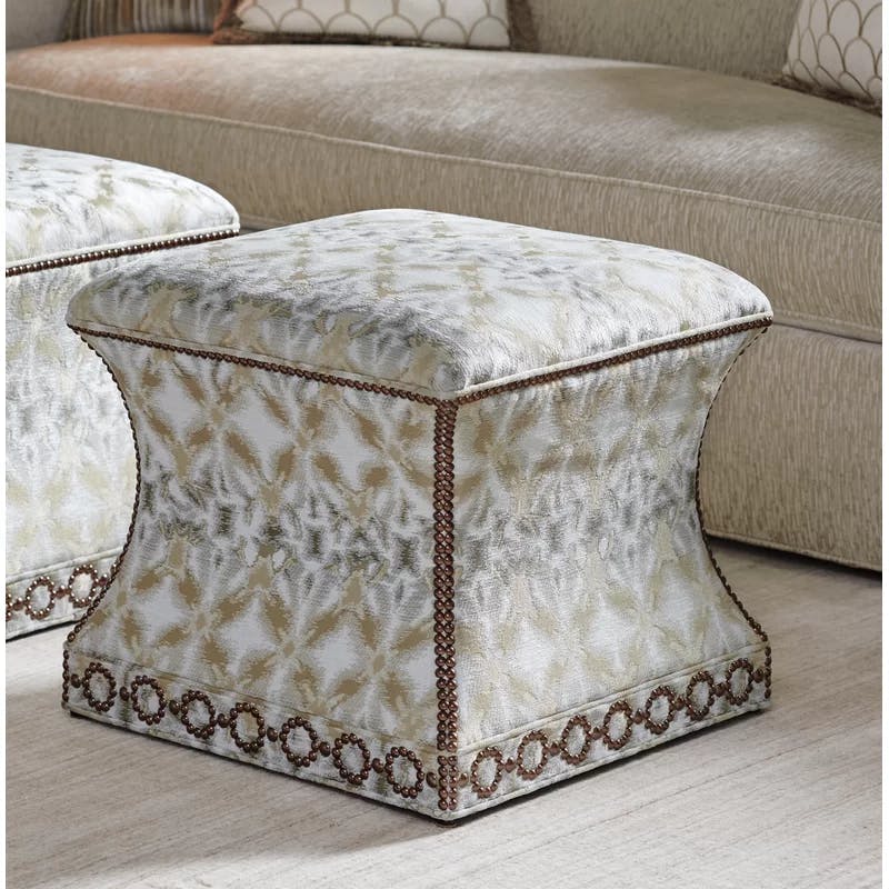Lexington 22'' Gray Square Ottoman with Gold Tipping and Walnut Accents