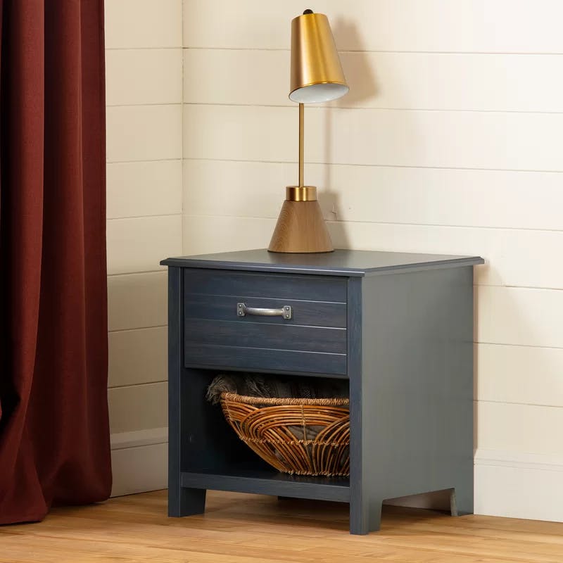 Blueberry 1-Drawer Nightstand with Open Storage and Metal Handle