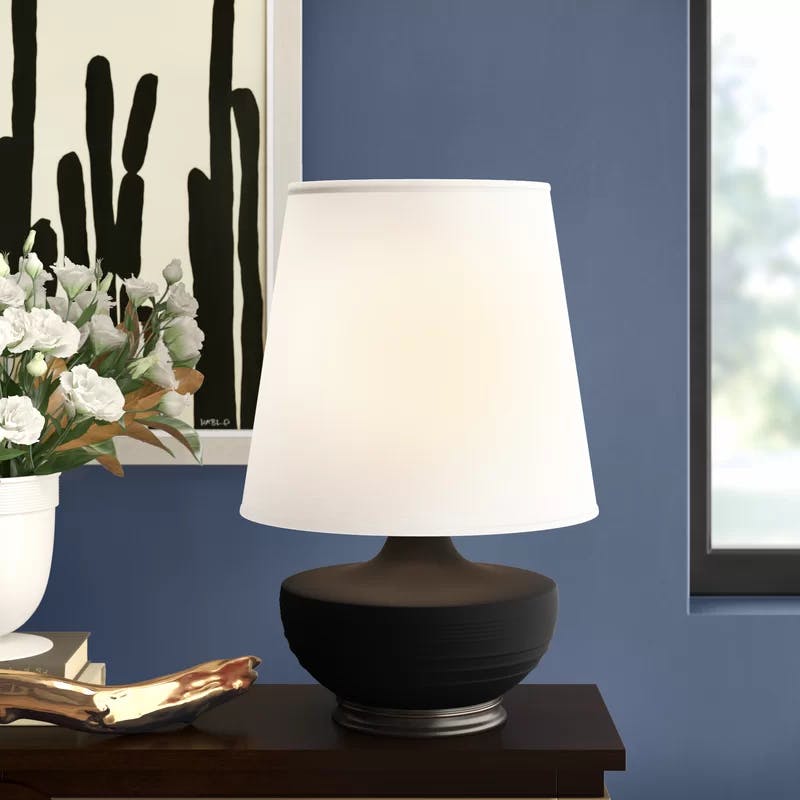 Nolan 27.5'' Matte Dove Gray Ceramic Table Lamp with Brass Accents