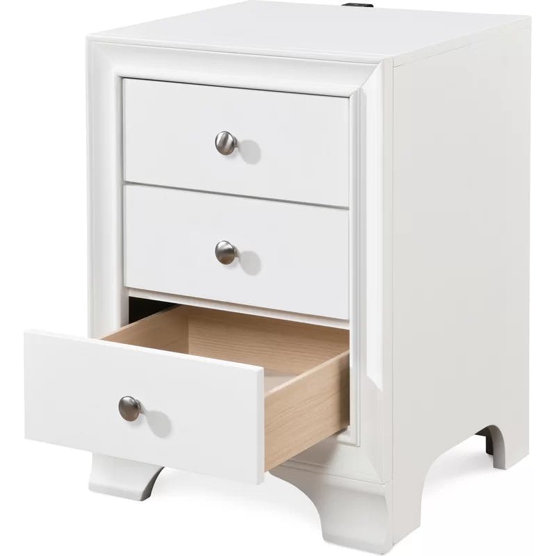 Edmond Traditional White 3-Drawer Nightstand with USB Charging