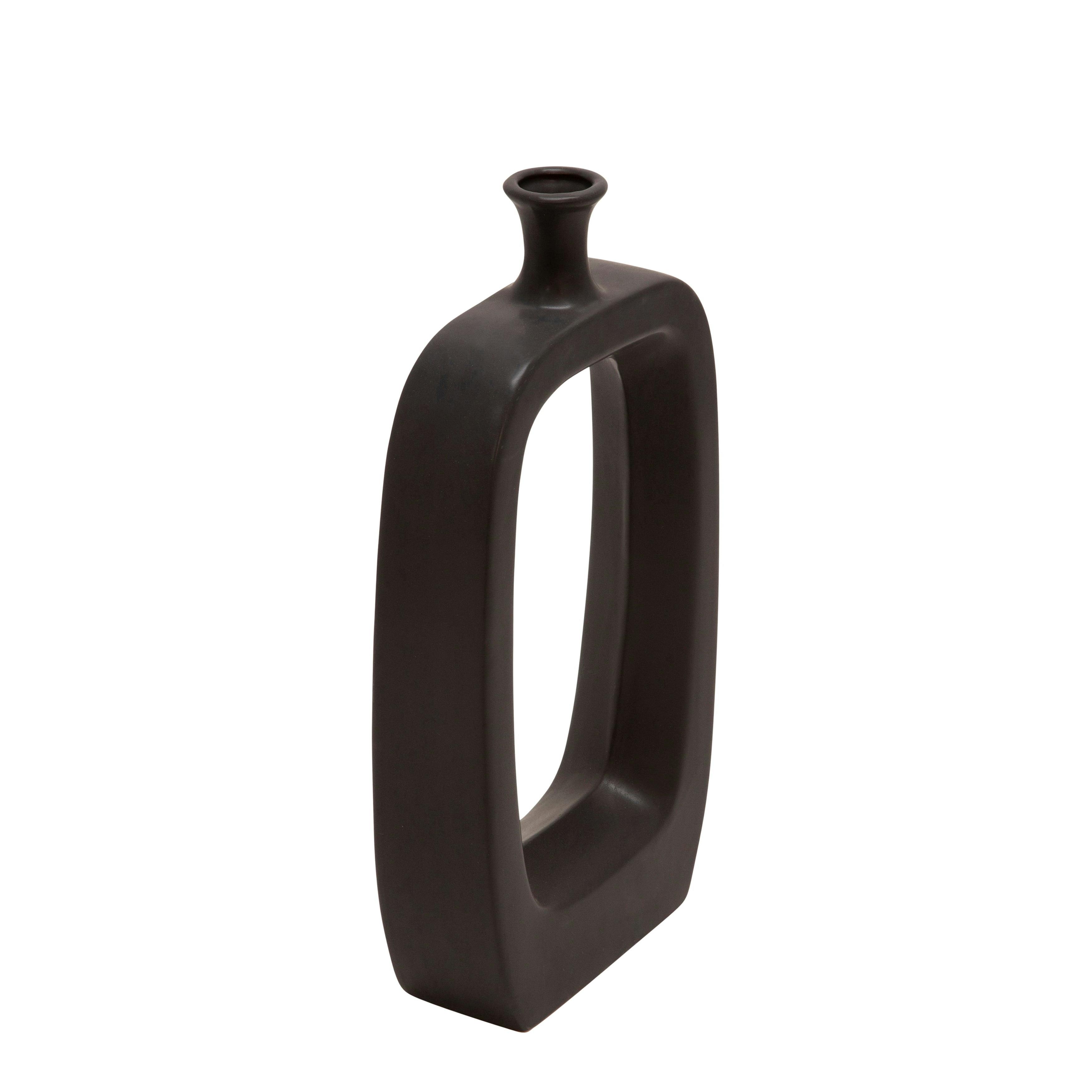 Elegant Black Ceramic Bouquet Vase 18" with Center Cutout