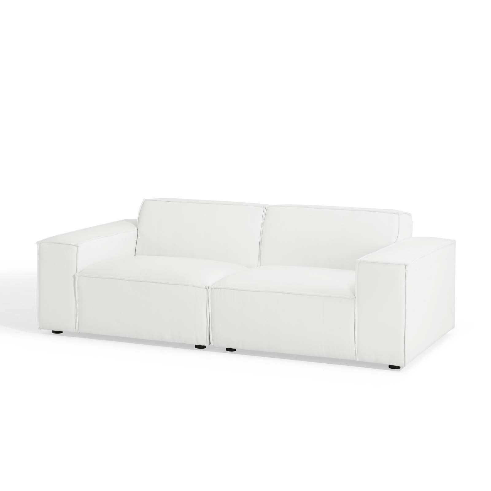 Elegant White Two-Piece Sectional Sofa with French Piping