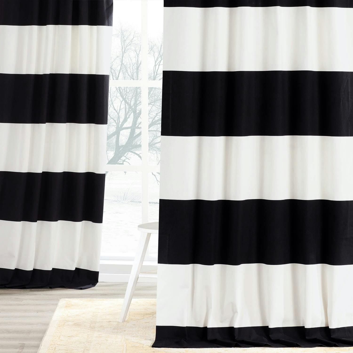 Elegant Onyx Black & Off-White Cotton Room-Darkening Curtain - 50" x 96"