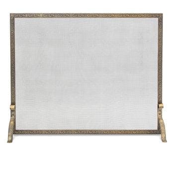Bay Branch Embossed Antique Brass Single Panel Fireplace Screen