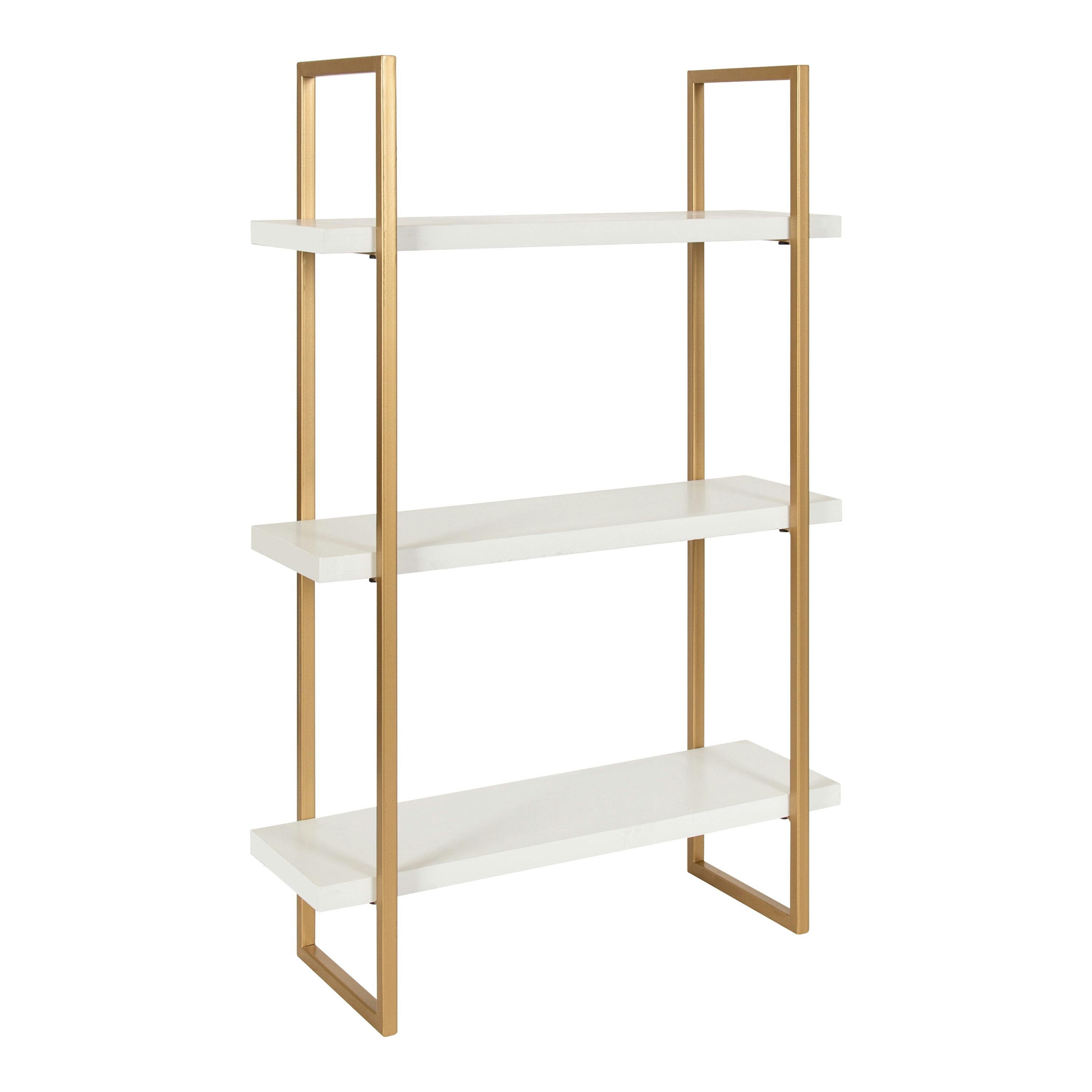Elegant 32'' White and Gold Floating Wall Shelf with 3 Tiers