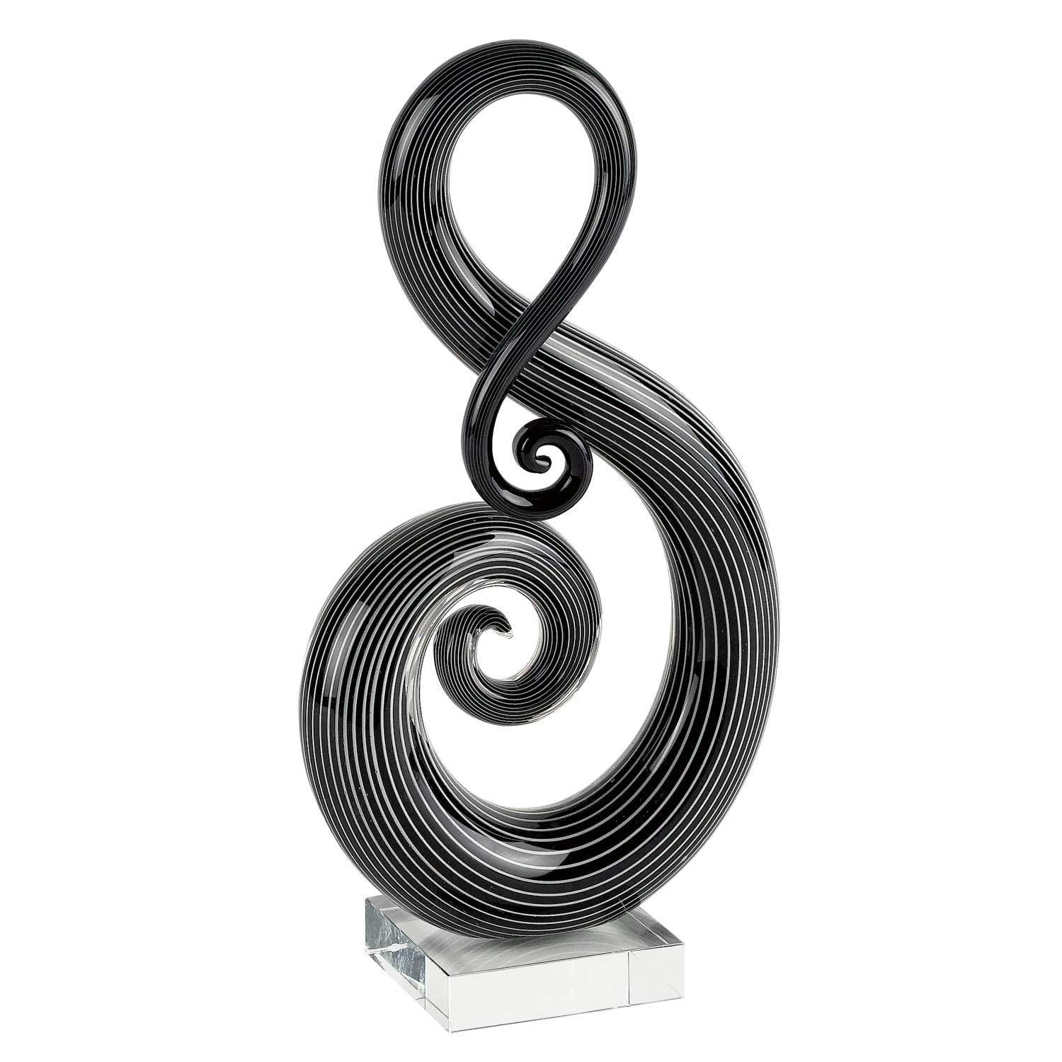 12" Murano-Inspired Art Glass Centerpiece - Black and White Note