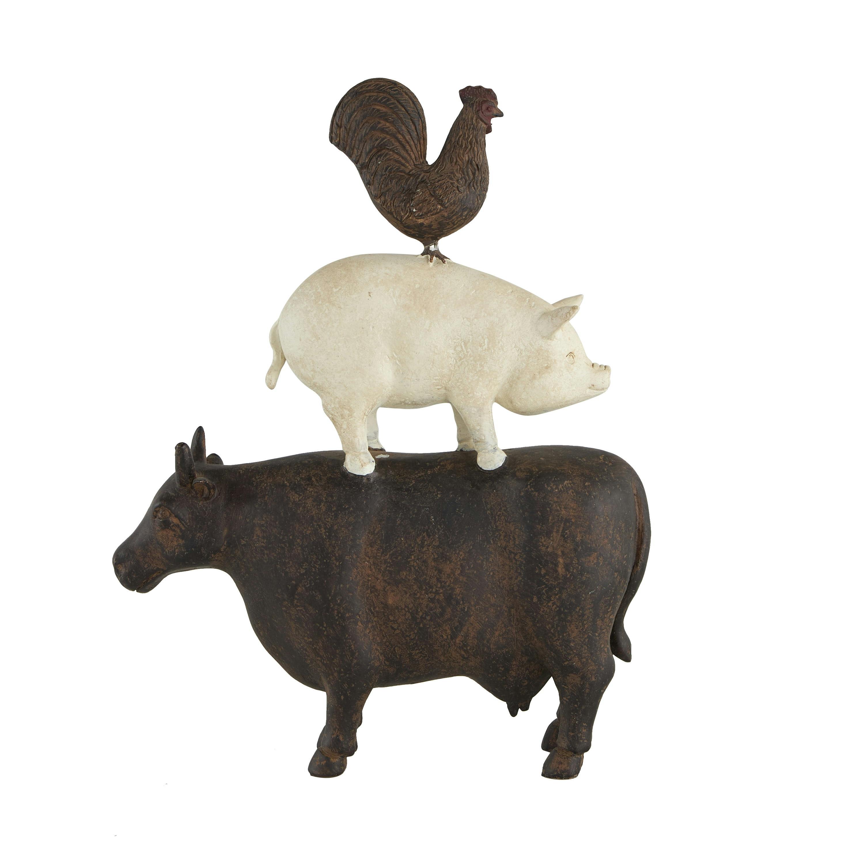 Rustic Farmhouse Resin Animal Stack Statue (11"x14") - Brown