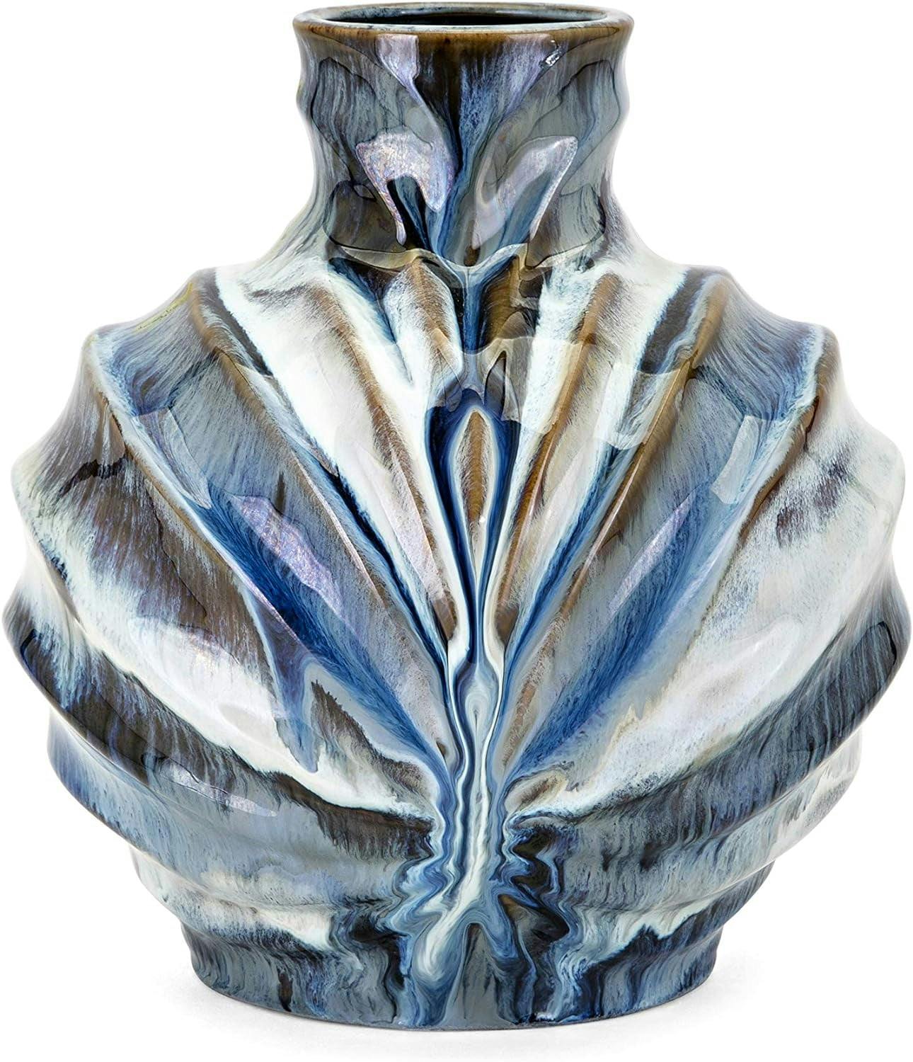 Myla Medium Ceramic Vase with Blue, Brown, and Ivory Reactive Glaze