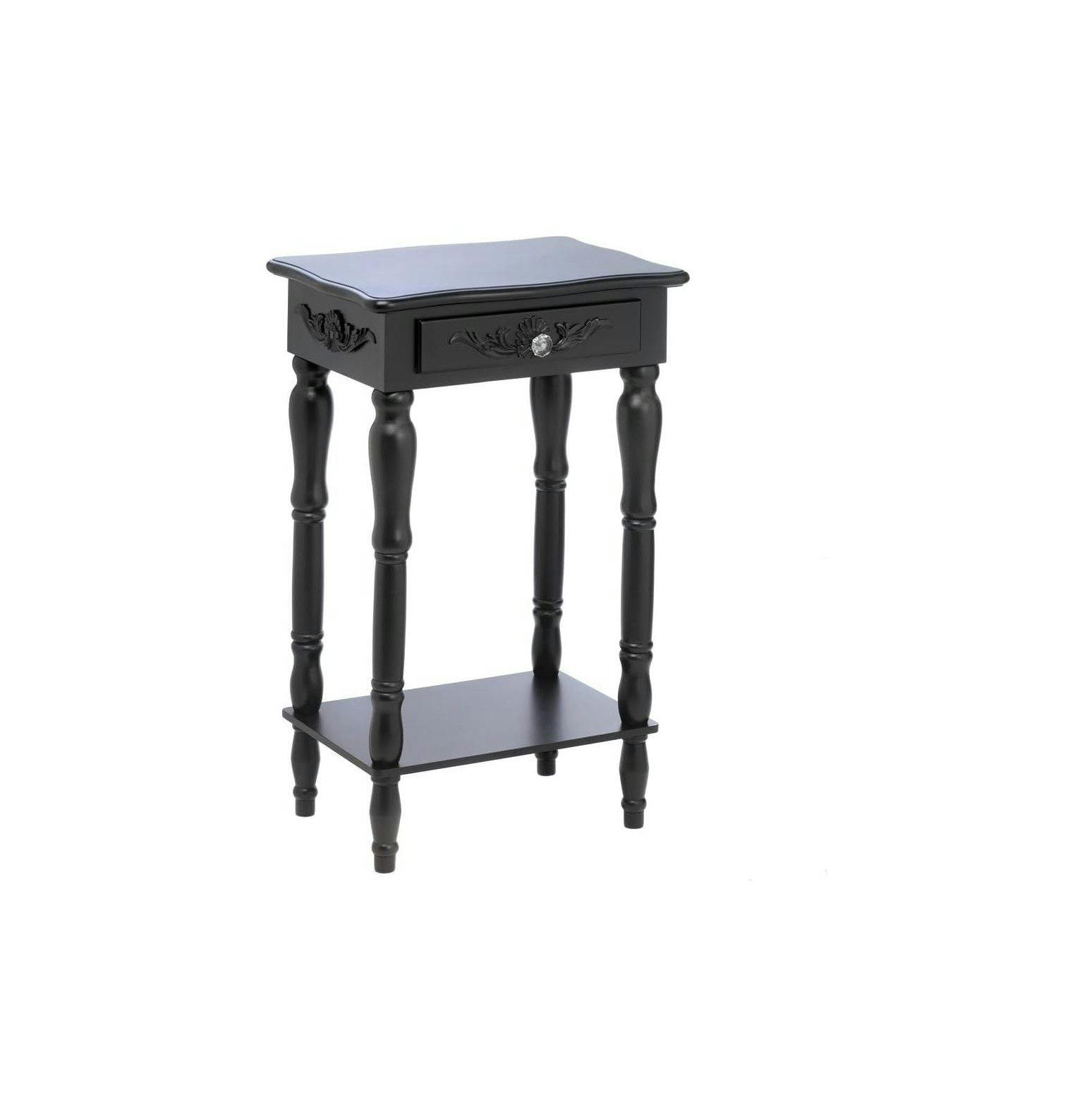 Curvy Carved Black Wood Side Table with Storage