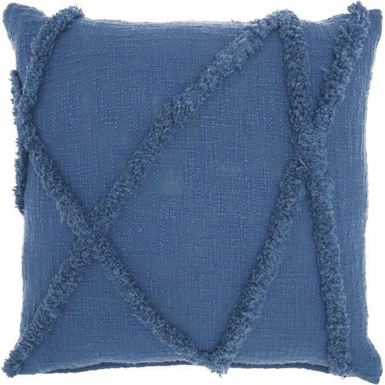 Boho Chic Blue Textured Square Cotton Throw Pillow 18"