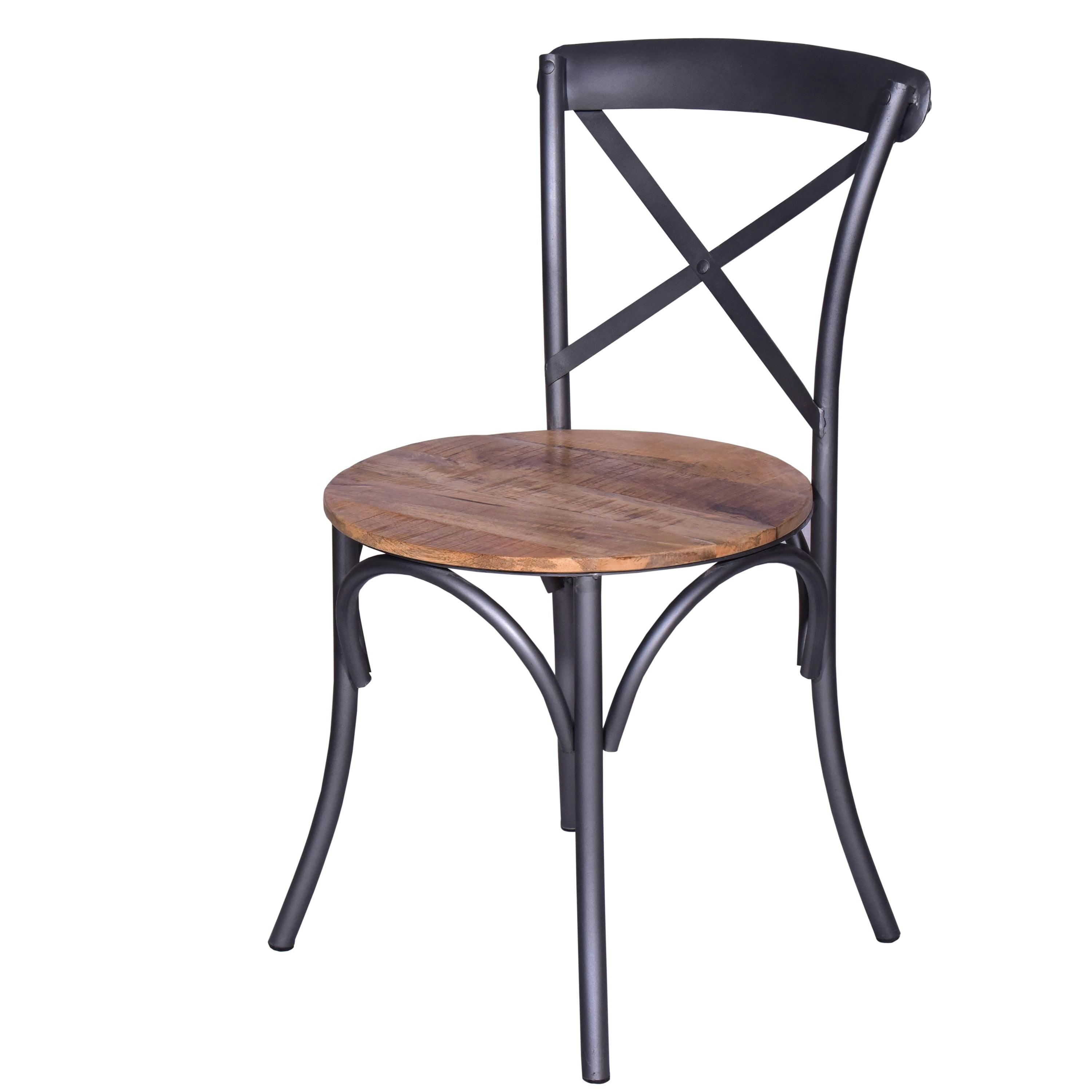 Rustic Industrial 19" Dining Chair with Mango Wood Seat and Metallic Frame