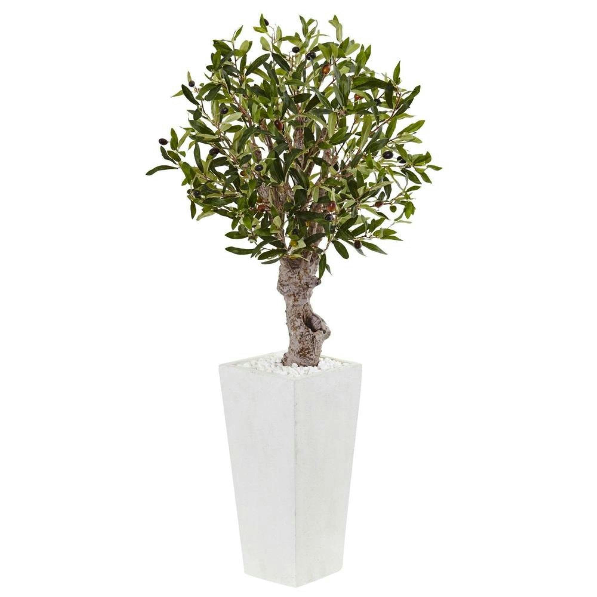 Mediterranean Silk Olive Topiary in Minimalist White Planter, 48"