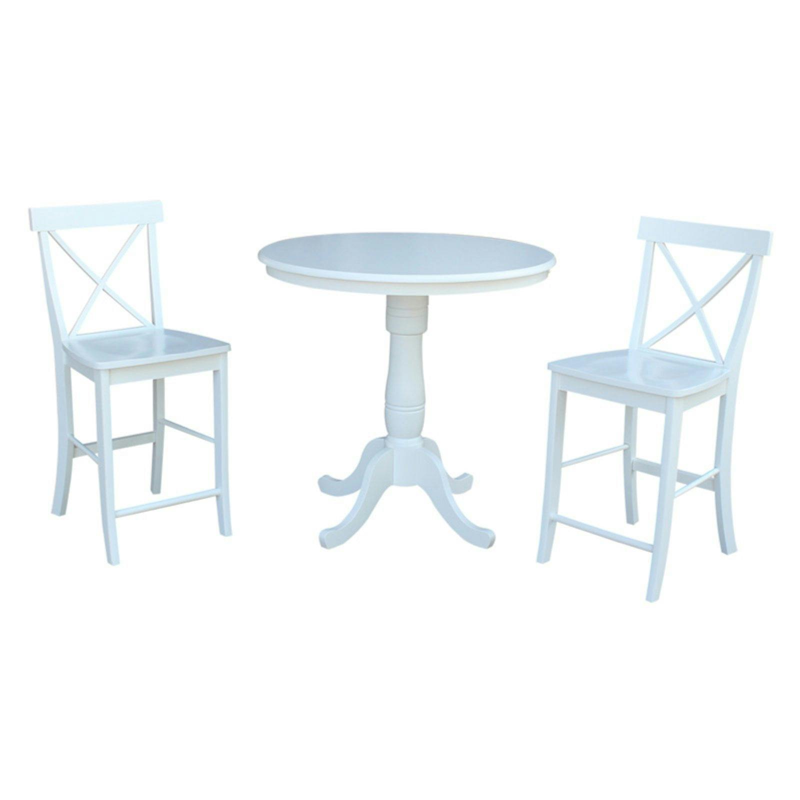 Elegant White Round Counter Height Dining Set with 2 X-Back Chairs