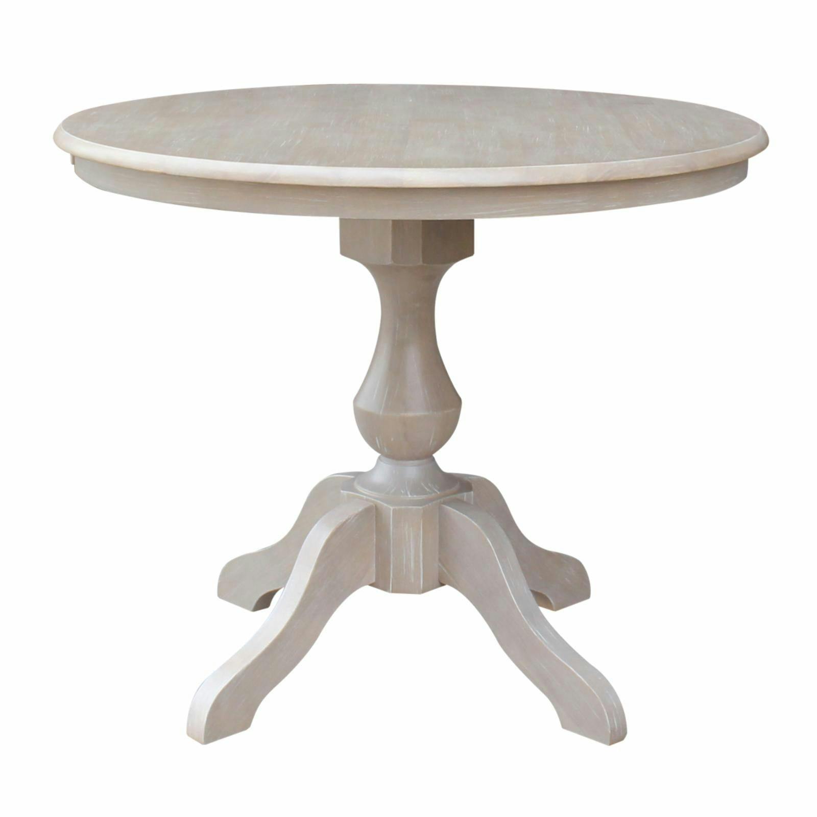 Elegant 38" Solid Wood Round Pedestal Dining Table in Washed Gray