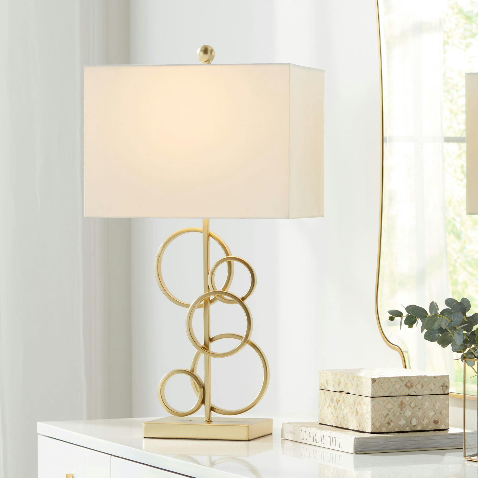 Saul 26" Brass Gold Metal with Oatmeal Shade Modern Table Lamp