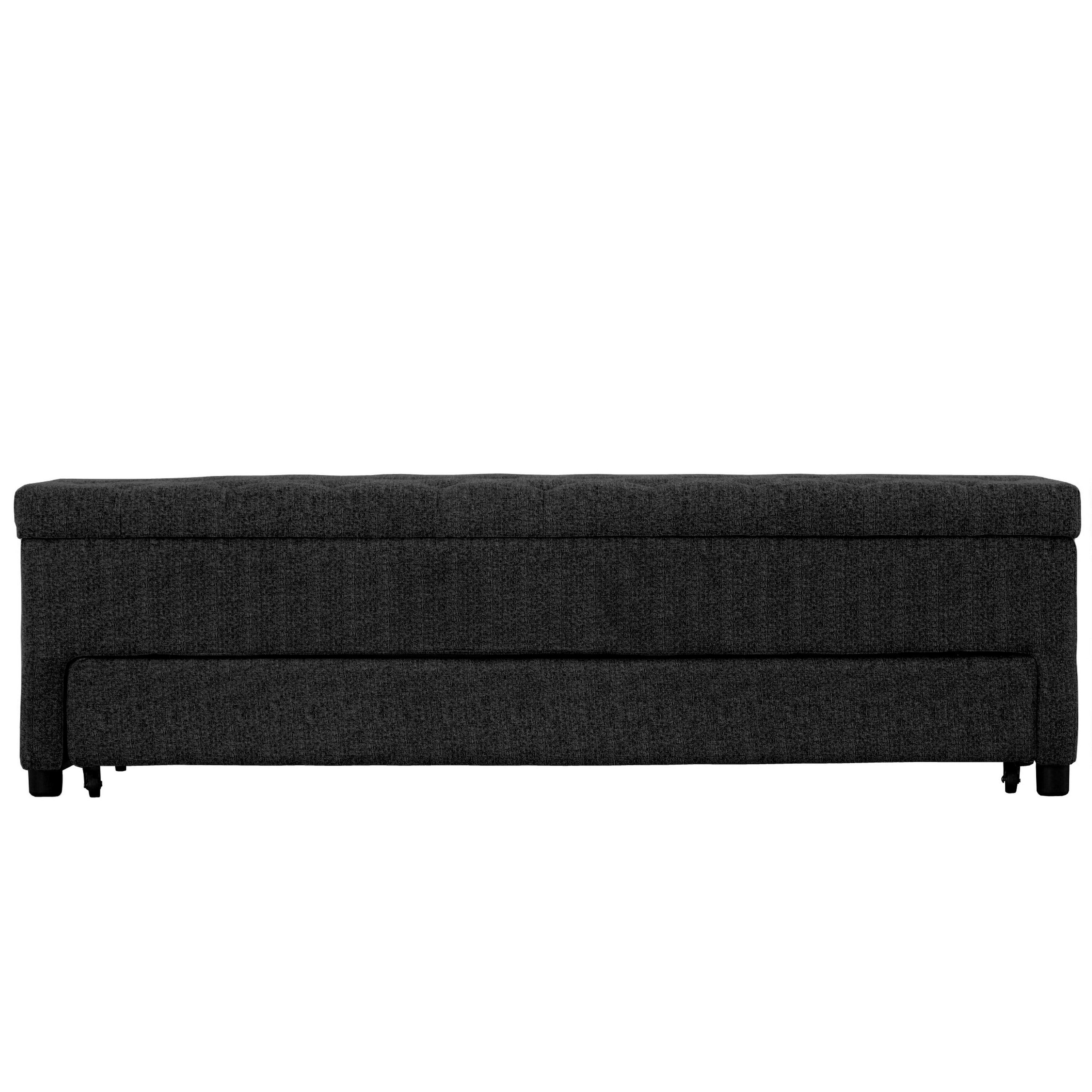 Dark Gray Fabric 60" Pull Out Storage Bench with Button Tufting
