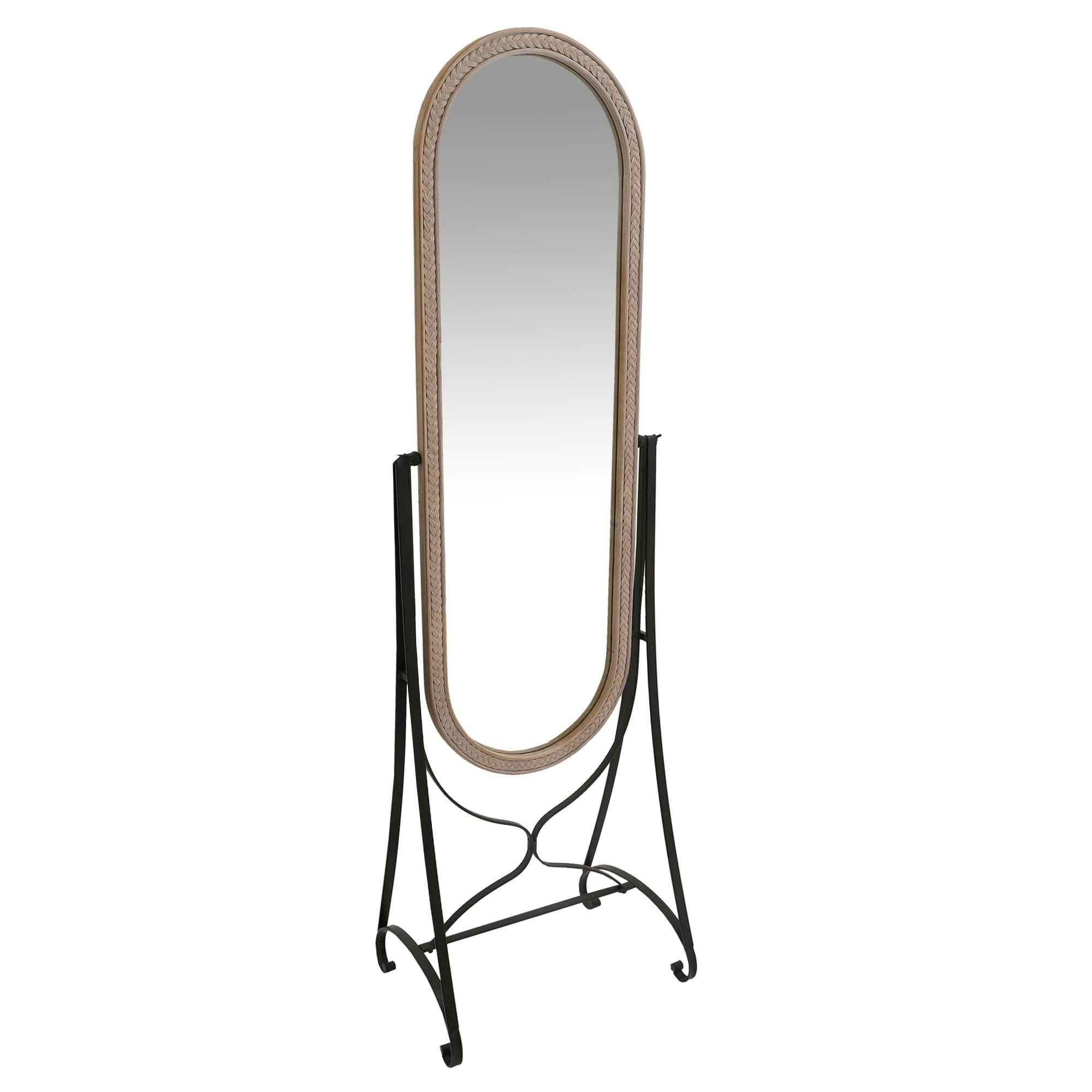 Elegant Full-Length Oval Wood Freestanding Mirror with Carved Detail