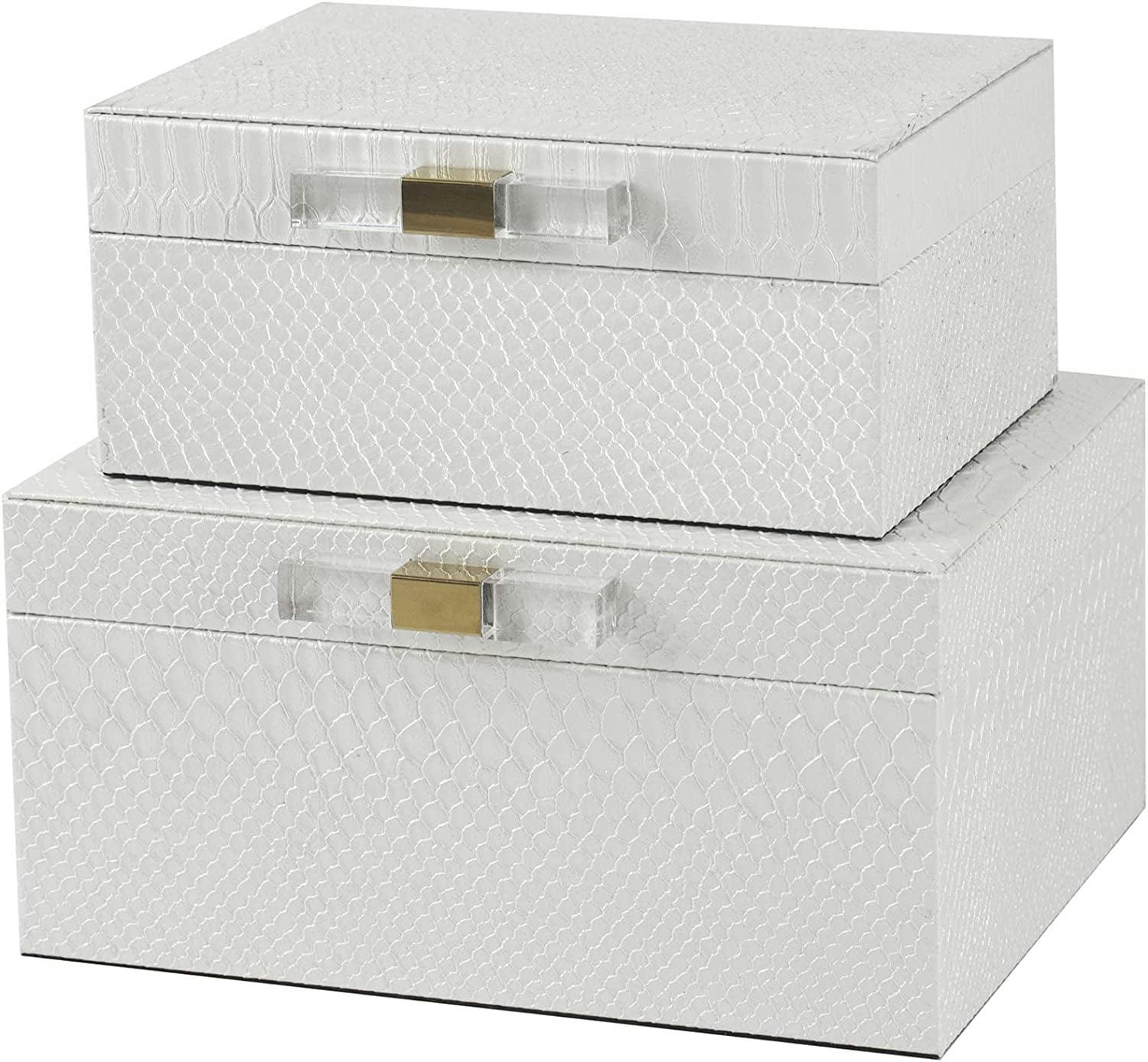 Glamorous White Faux Snakeskin Decorative Lidded Box Set