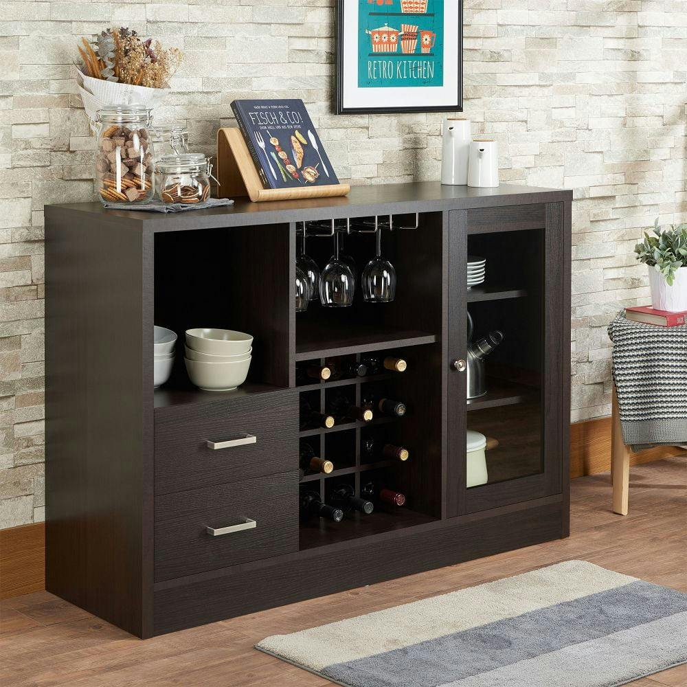 Espresso Wooden Chic Server with Wine and Glass Storage