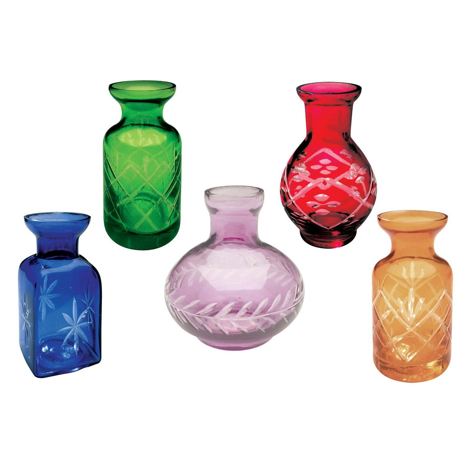 Assorted Jewel Tones Petite Glass Bud Vase Set of 5