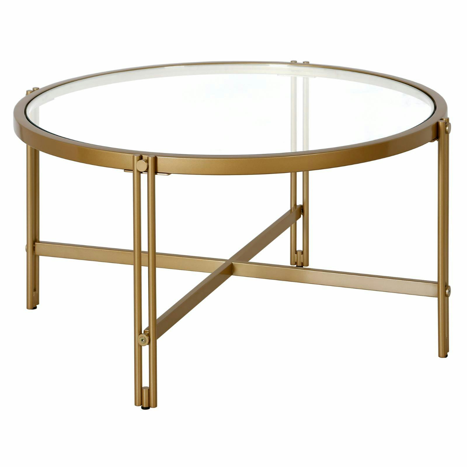 Eloise 32" Brass Round Metal & Glass Coffee Table