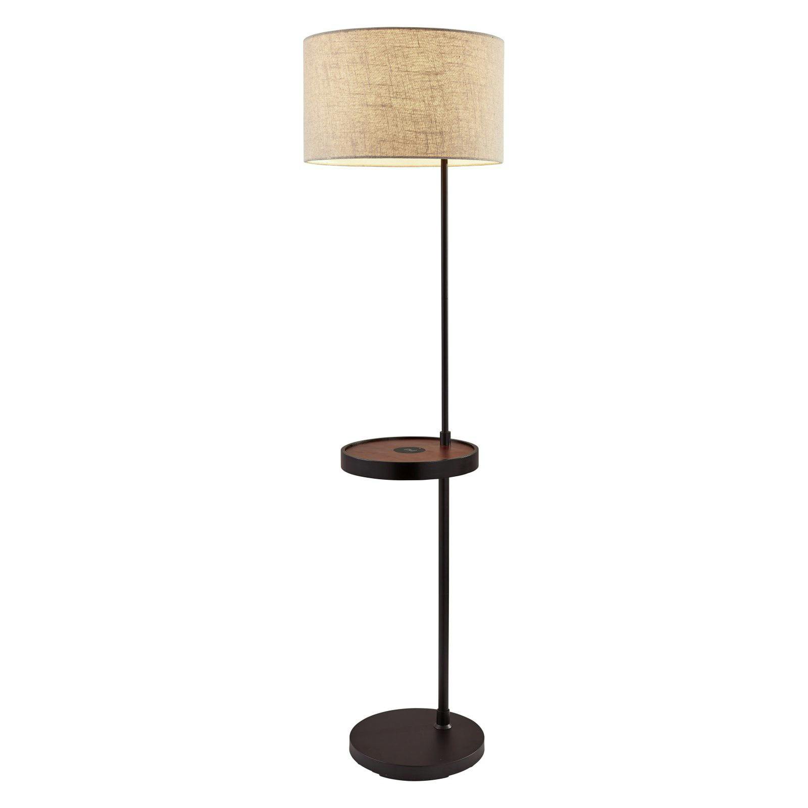 Oliver 20" Matte Black & Walnut Floor Lamp with Wireless Charging Shelf
