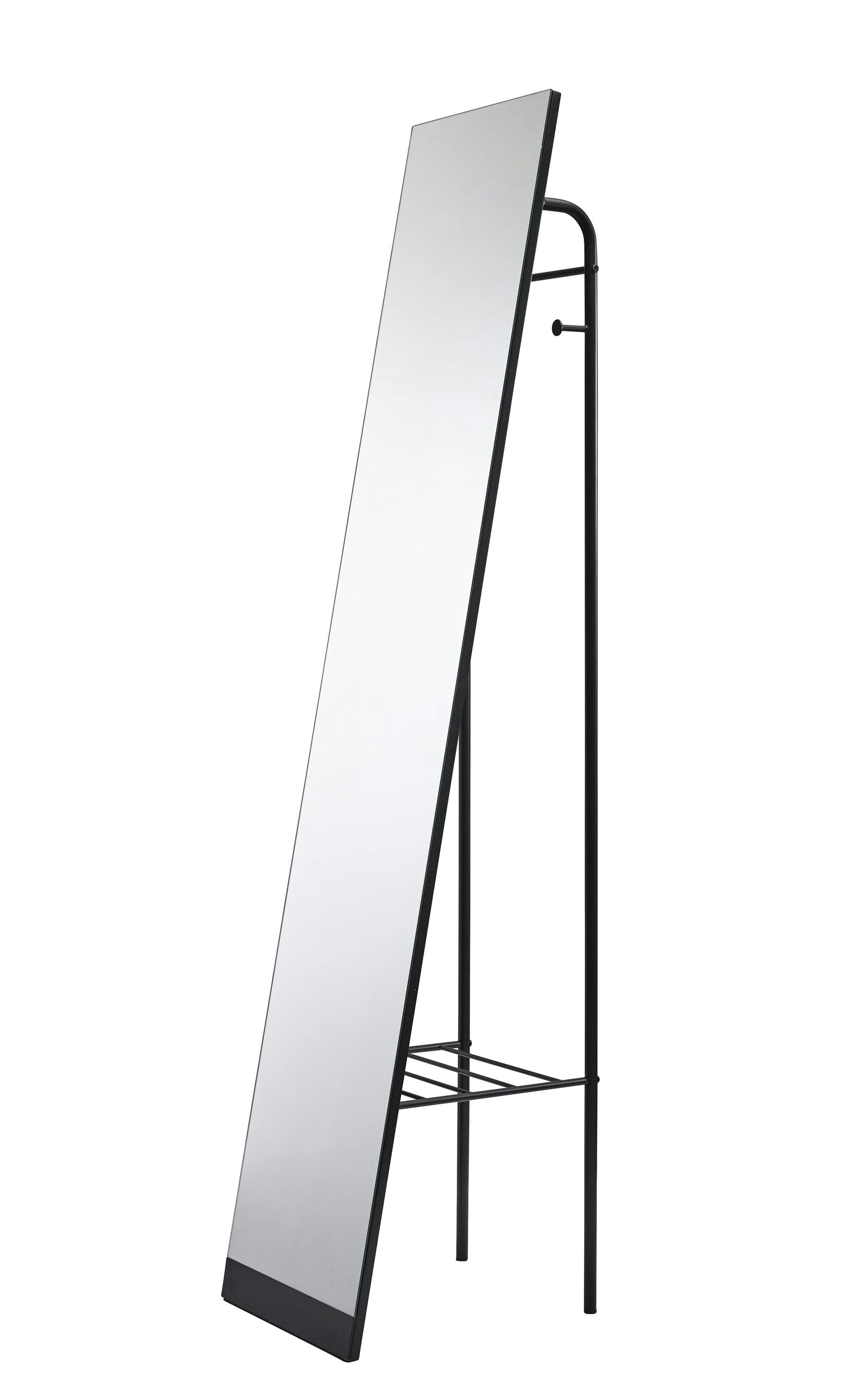 Elegant Full-Length Freestanding Rectangular Mirror with Storage Shelf