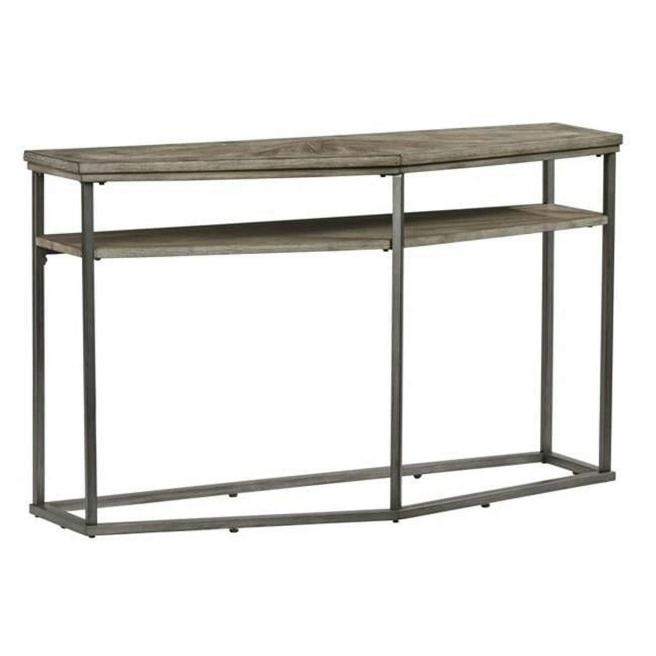 Transitional Ash Blonde & Dark Gray D-Shaped Sofa Table with Storage Shelf