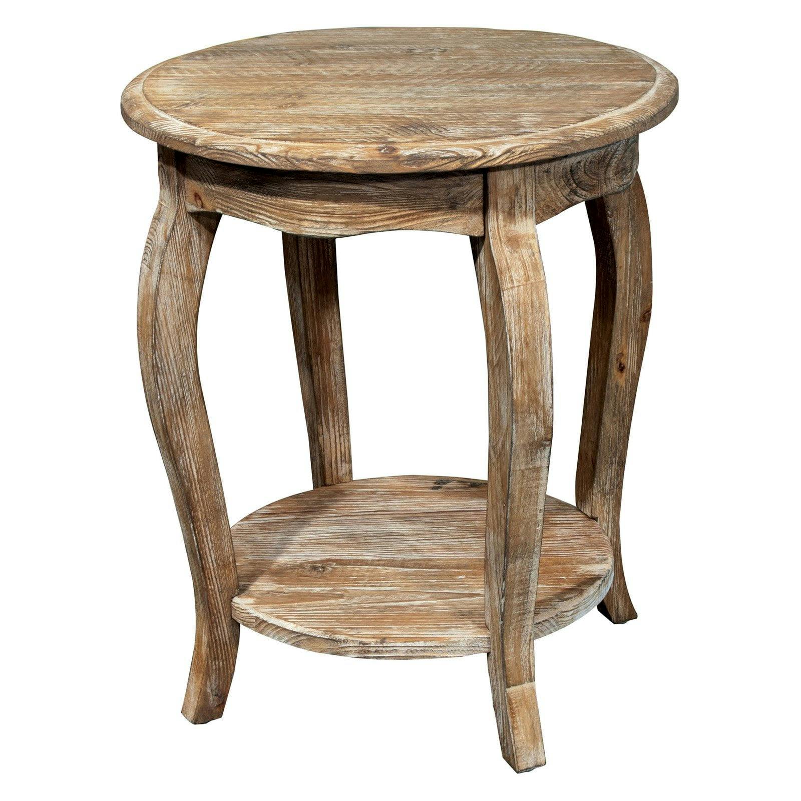 Rustic Reclaimed Wood Round End Table in Driftwood Brown