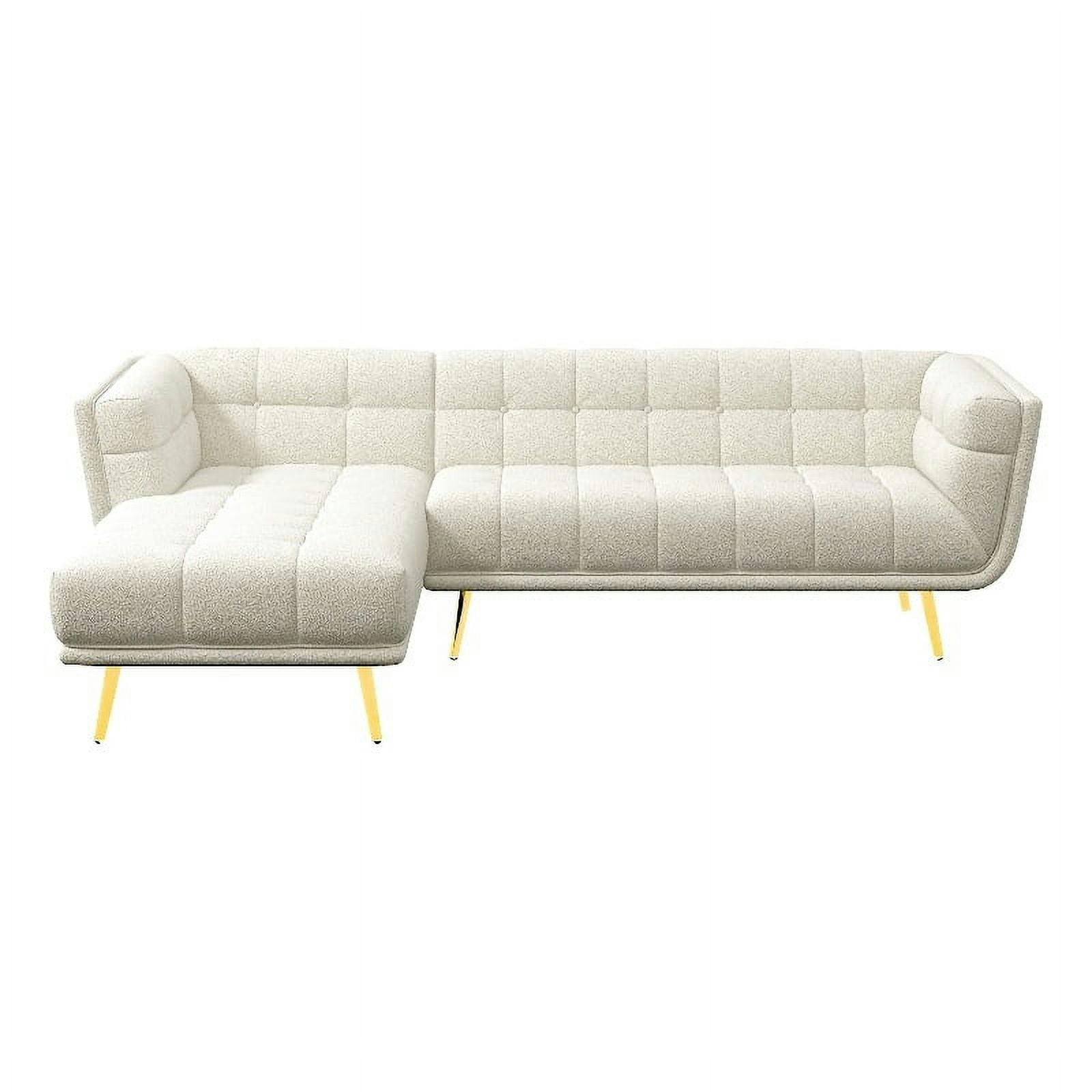 Chesterfield Cream Boucle Fabric Two-Piece Sectional Sofa