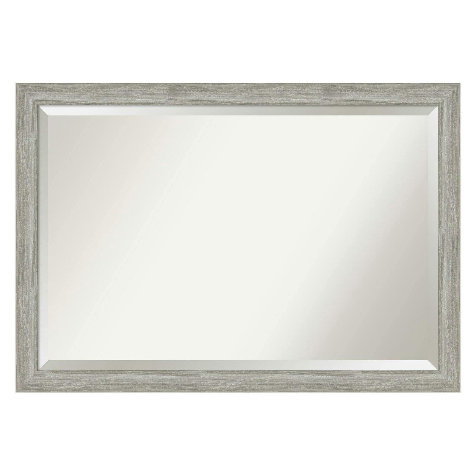 Rustic Greywash Woodgrain Rectangular Bathroom Vanity Mirror