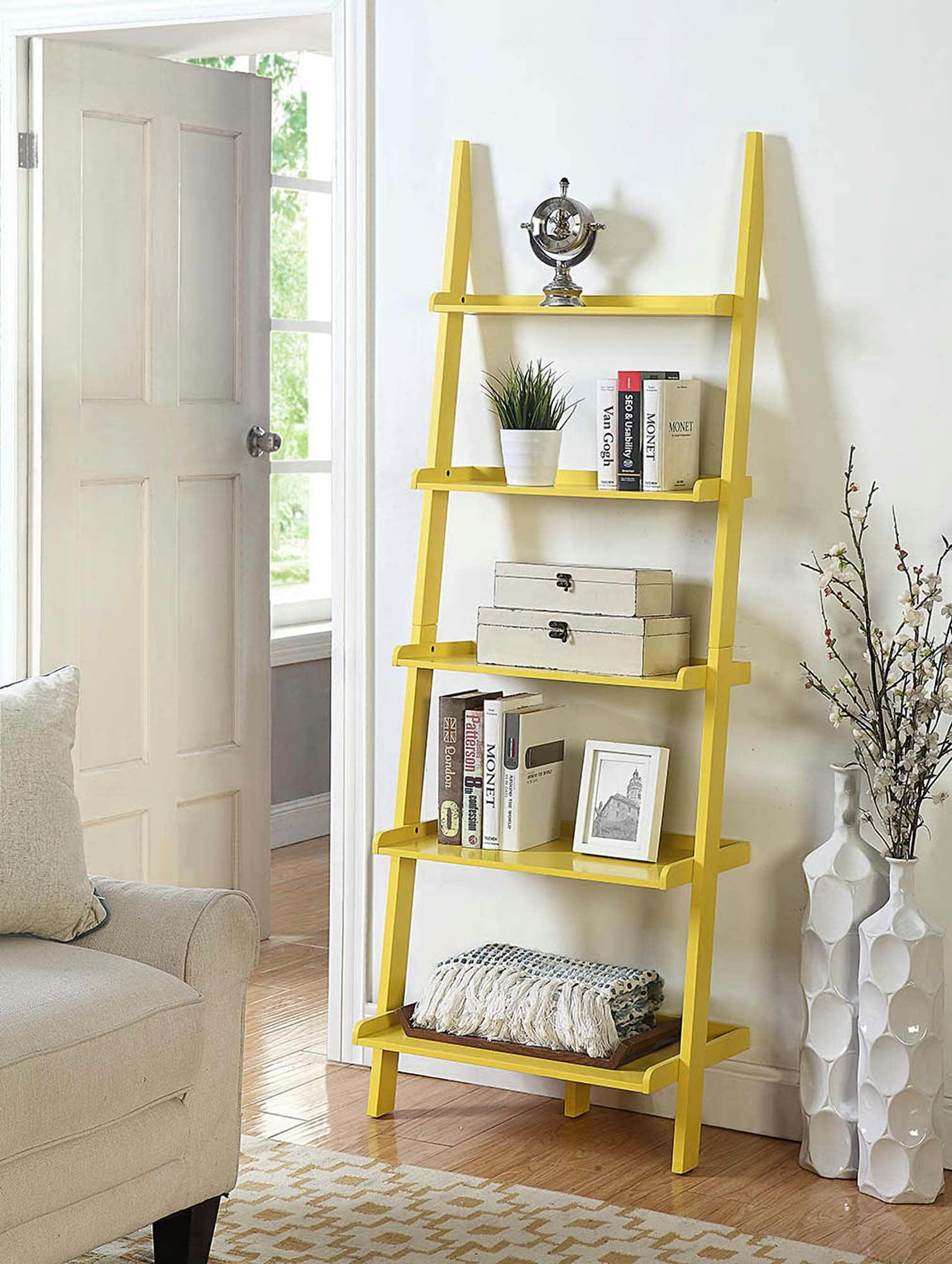 Sunshine Yellow Solid Pine and Birch Veneer Ladder Bookshelf