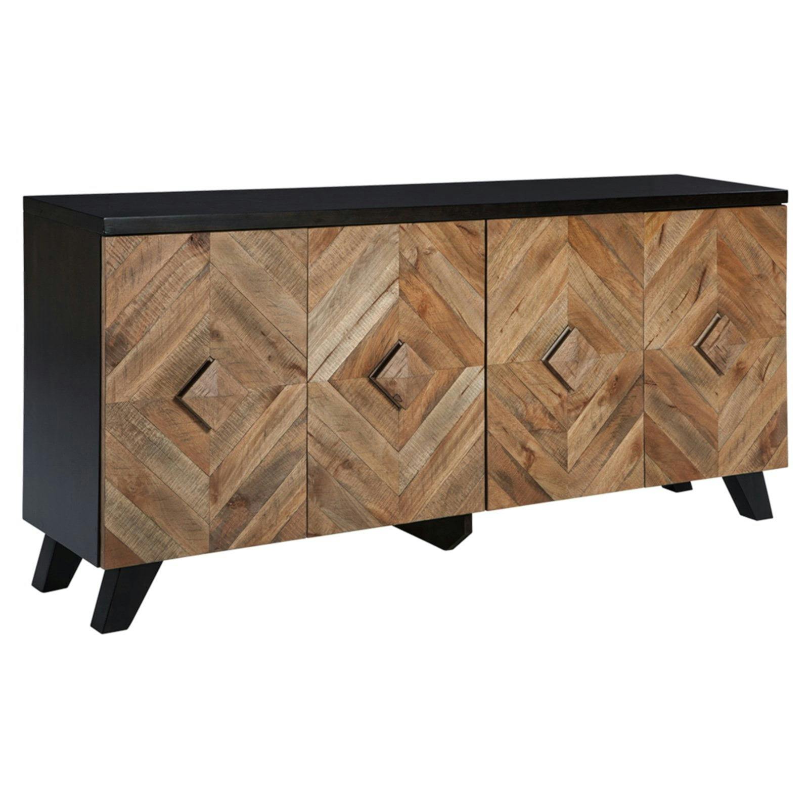 Transitional Diamond-Plank 72" Black and Brown Accent Cabinet