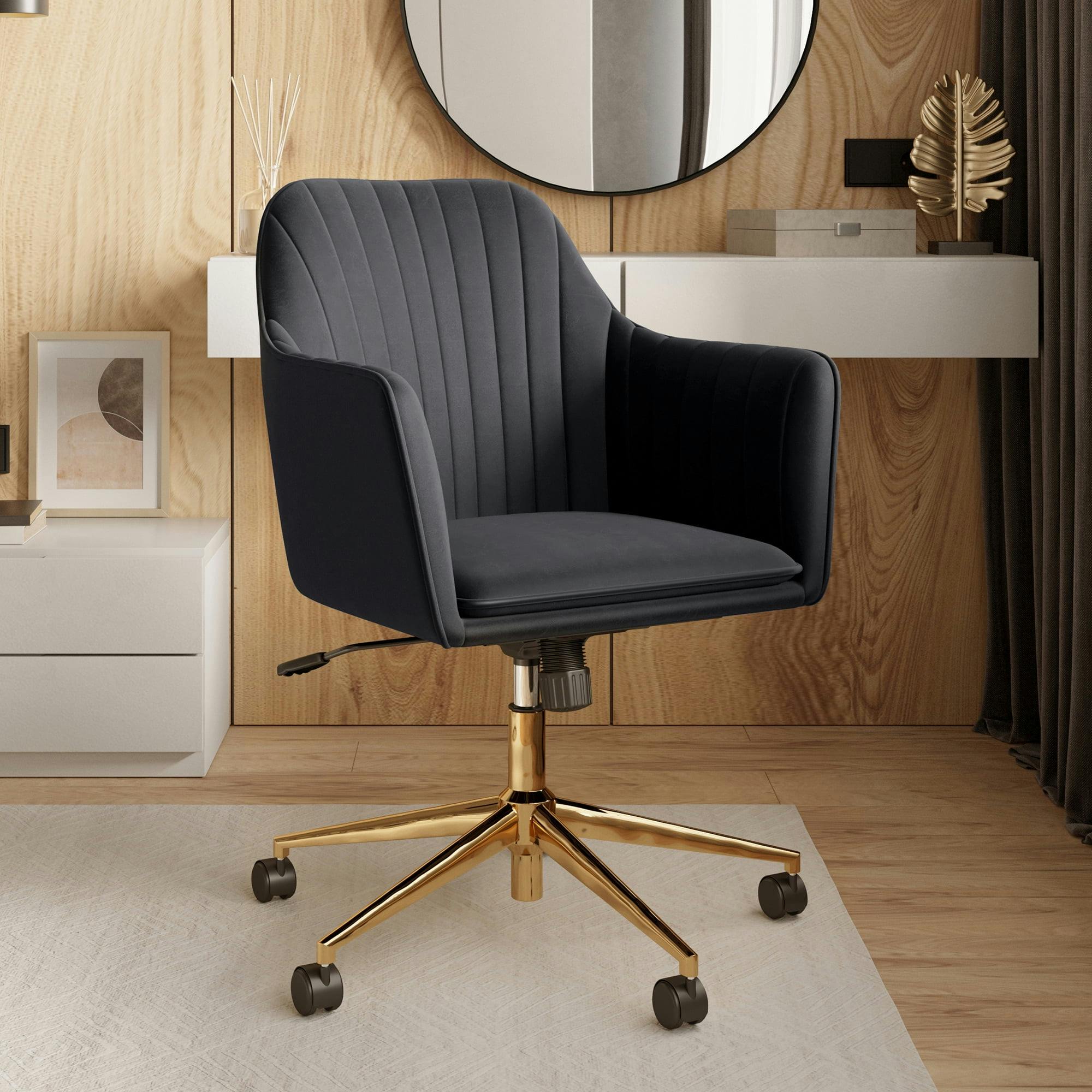 Modern Black & Gold Velvet Adjustable Office Chair with Swivel Wheels