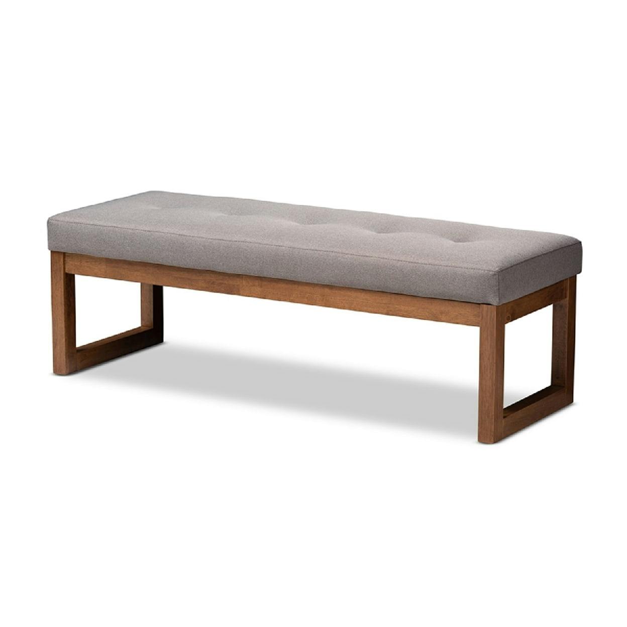 Caramay Grey Fabric and Walnut Wood Modern Storage Bench