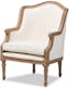 Charlemagne Distressed Brown Oak Wood French Accent Chair with Beige Cotton