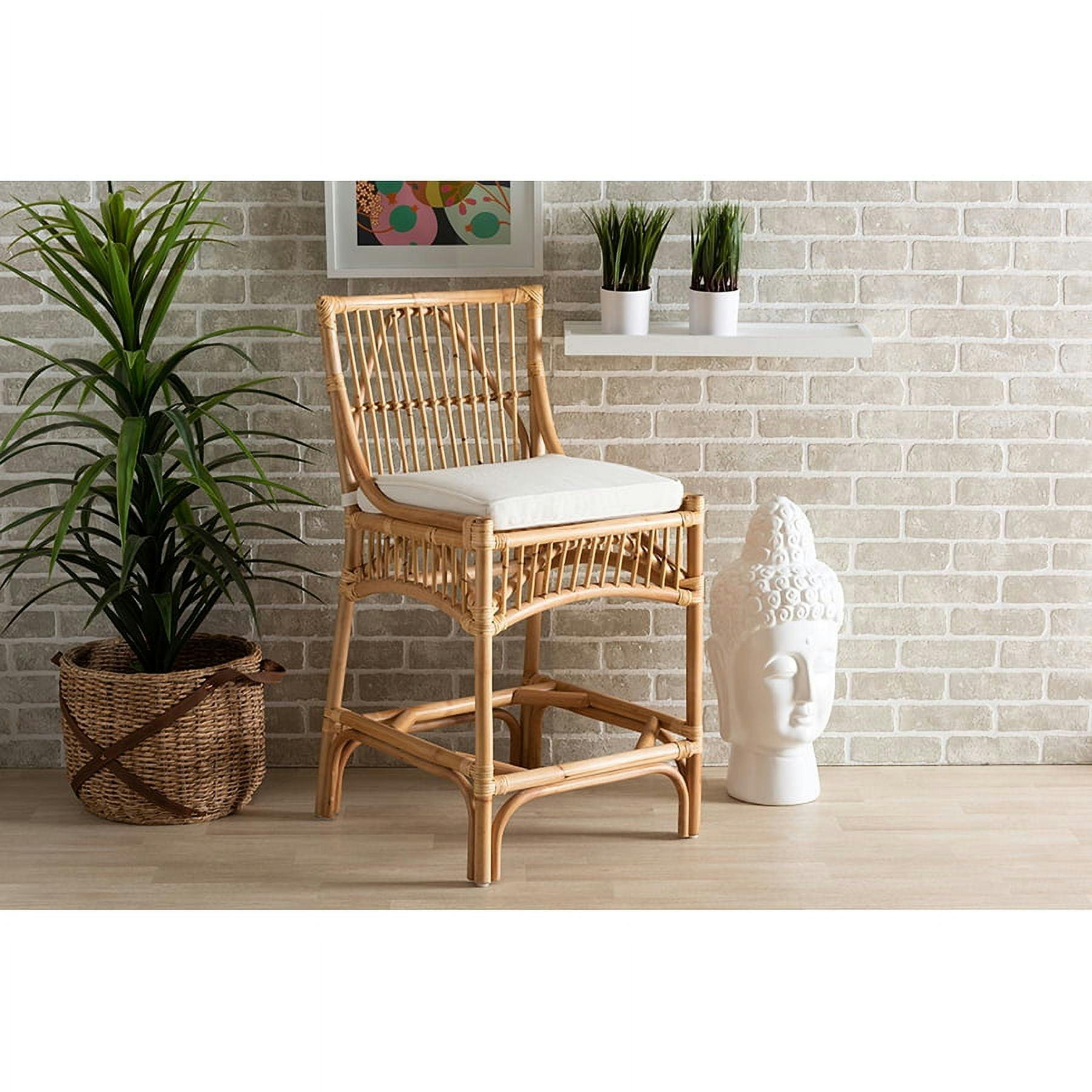 Elysian White Fabric and Natural Rattan Adjustable Counter Stool