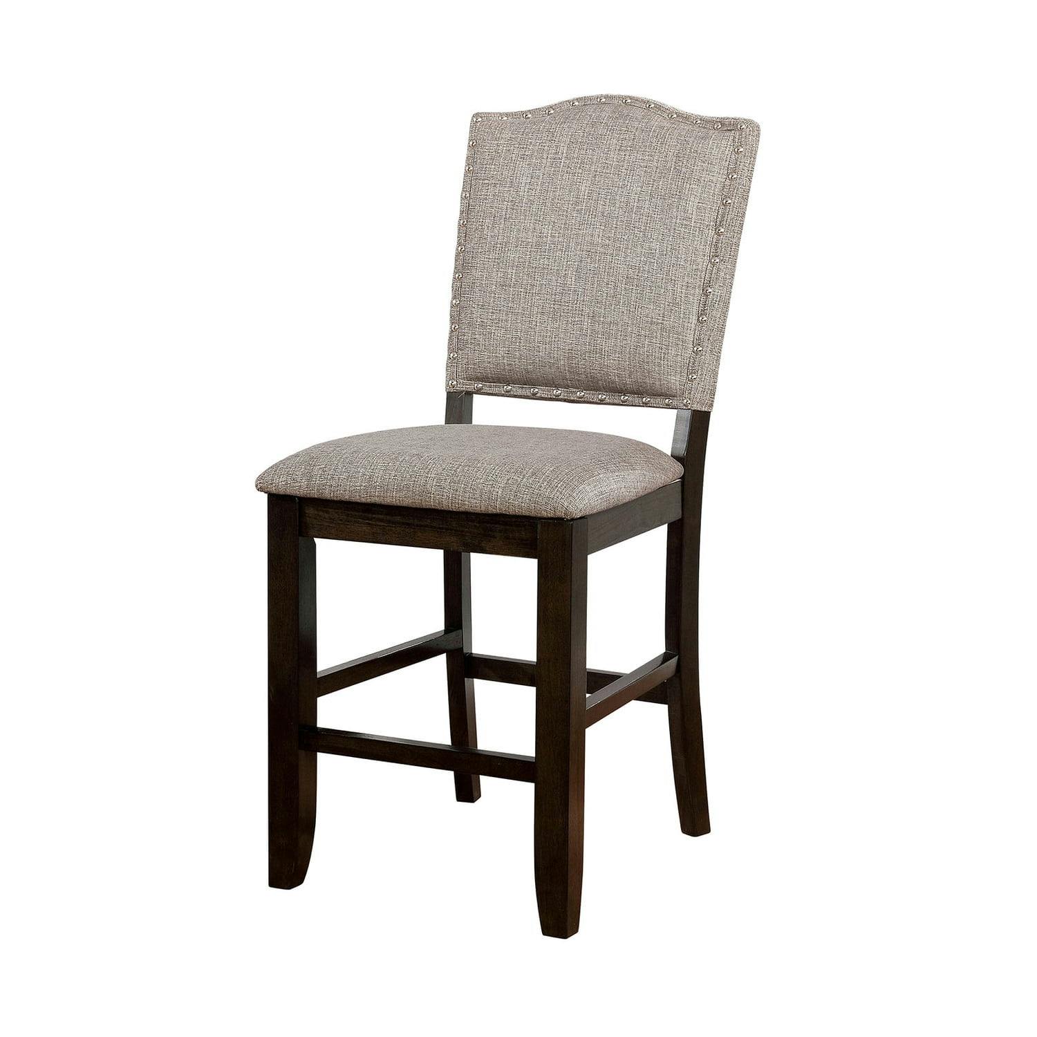 Modern Gray Fabric Upholstered Wooden Counter Height Chair with Nailhead Trim