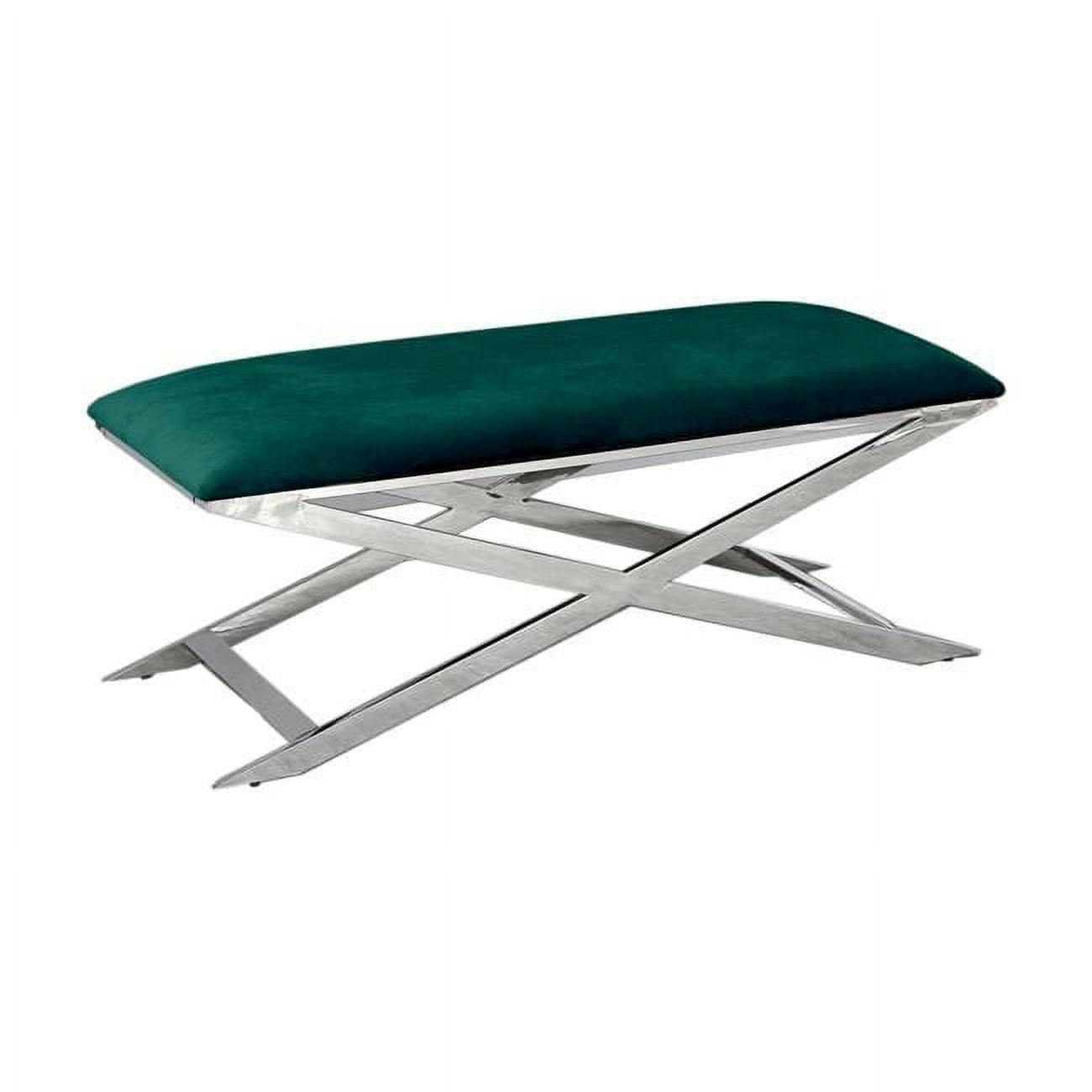 Contemporary Green Velvet 47" Bench with Stainless Steel Accents