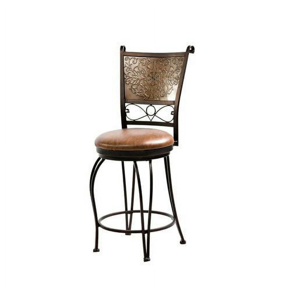 Bronze and Muted Copper 24" Swivel Counter Stool with Brown Faux Leather Seat