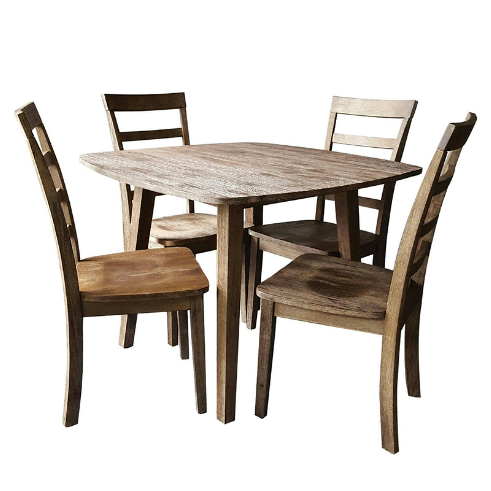 Barnwood Wire-Brush Compact 5-Piece Dining Set with Ladderback Chairs