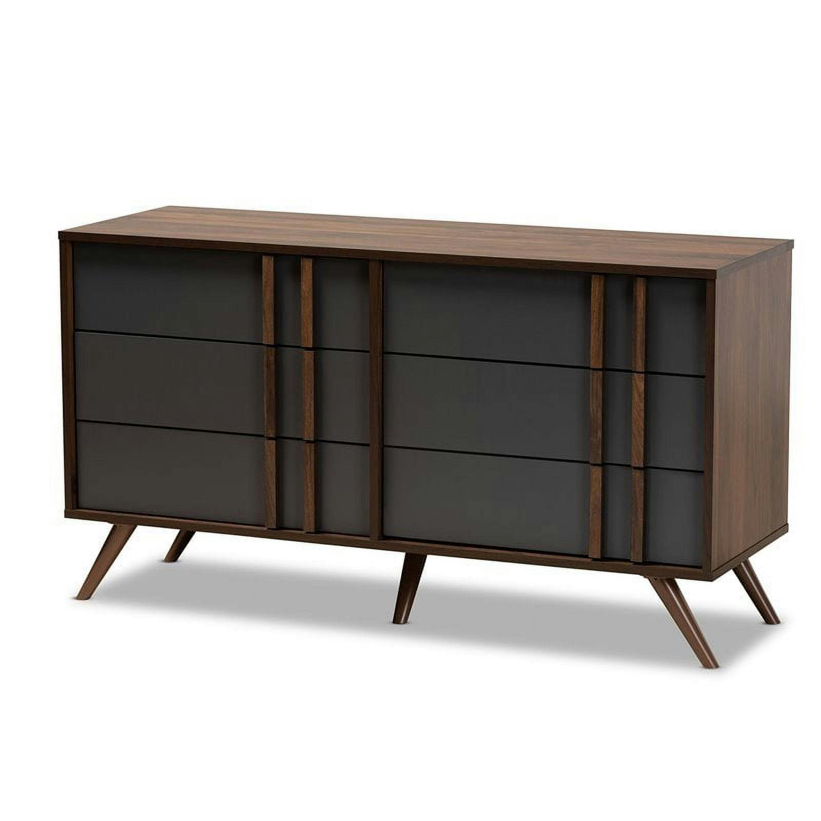 Contemporary Gray and Walnut Double Dresser with Deep Drawers