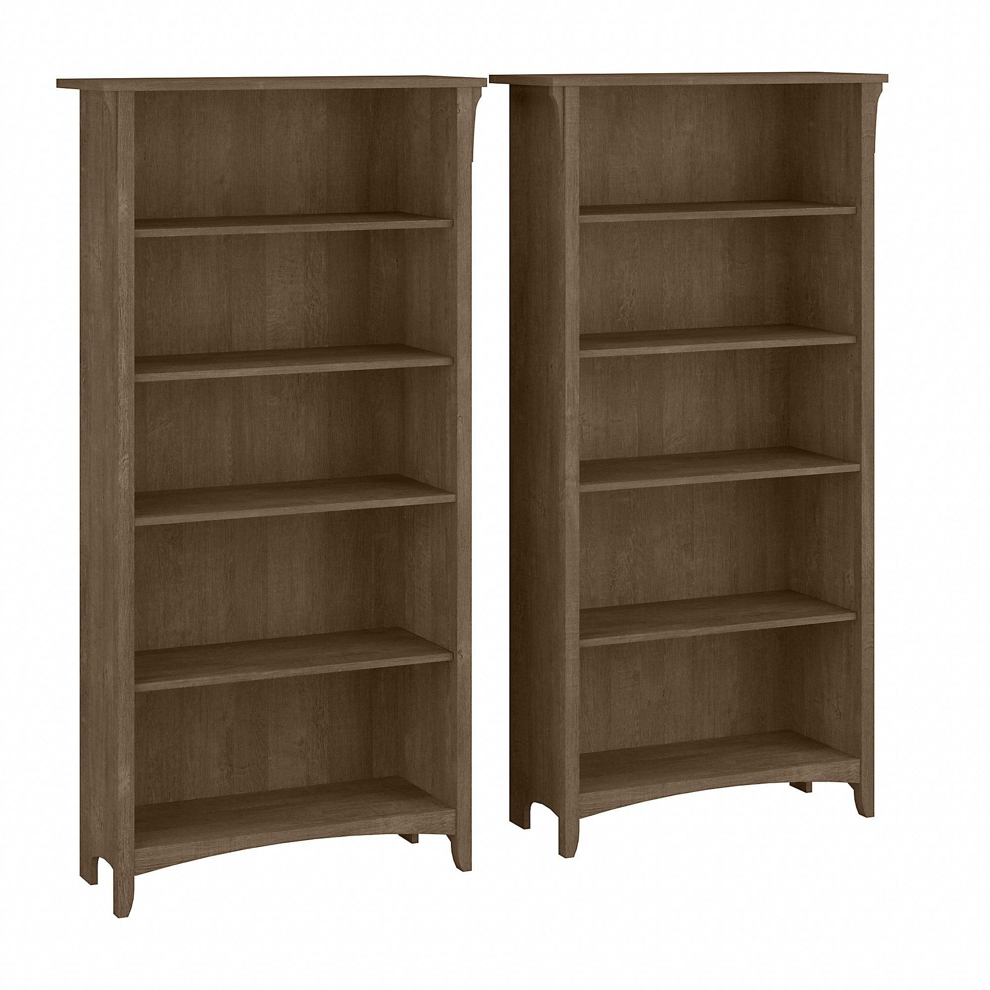 Ash Brown Adjustable 5-Shelf Tapered Leg Bookcase Pair