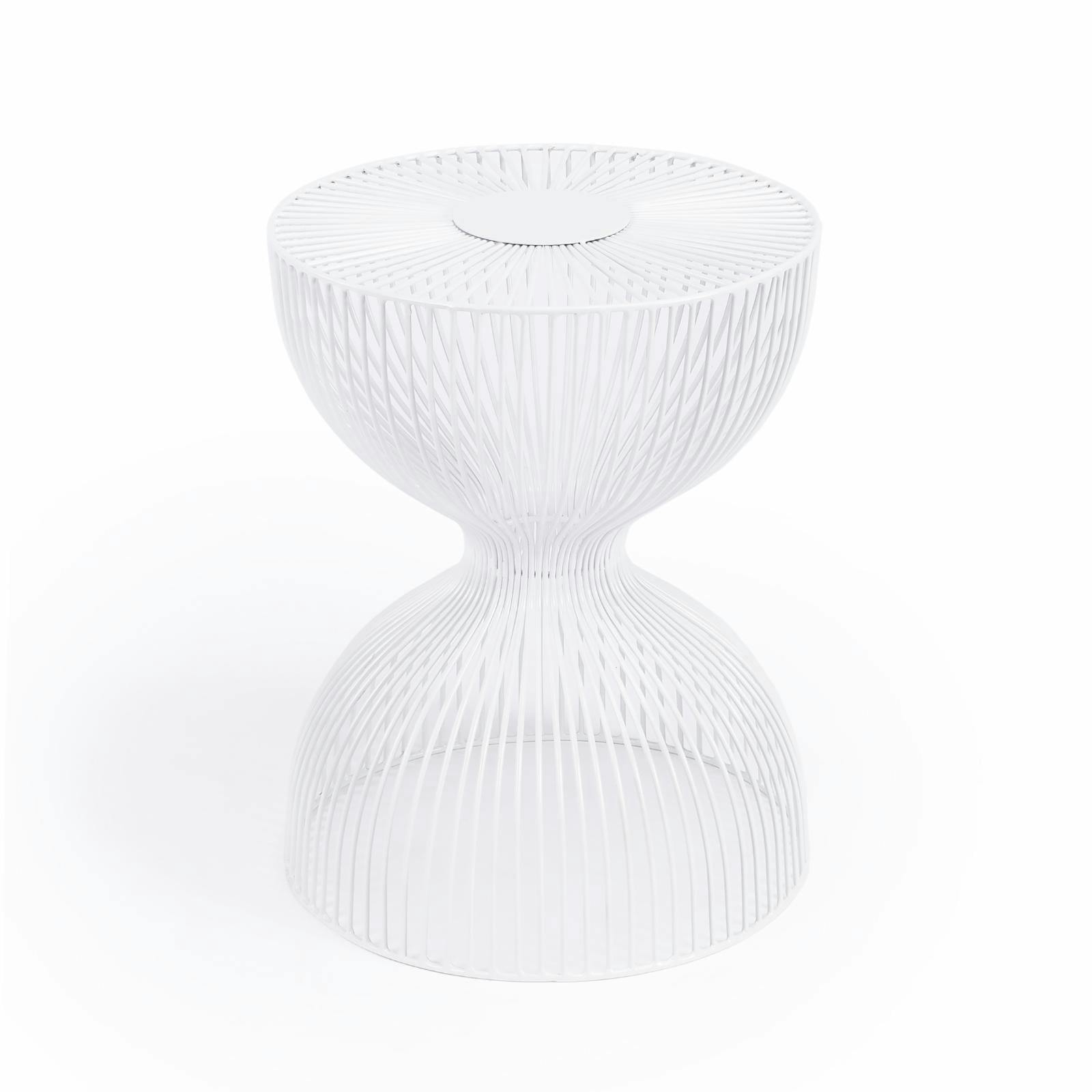 Nicholas Round White Metal and Glass Hourglass Side Table